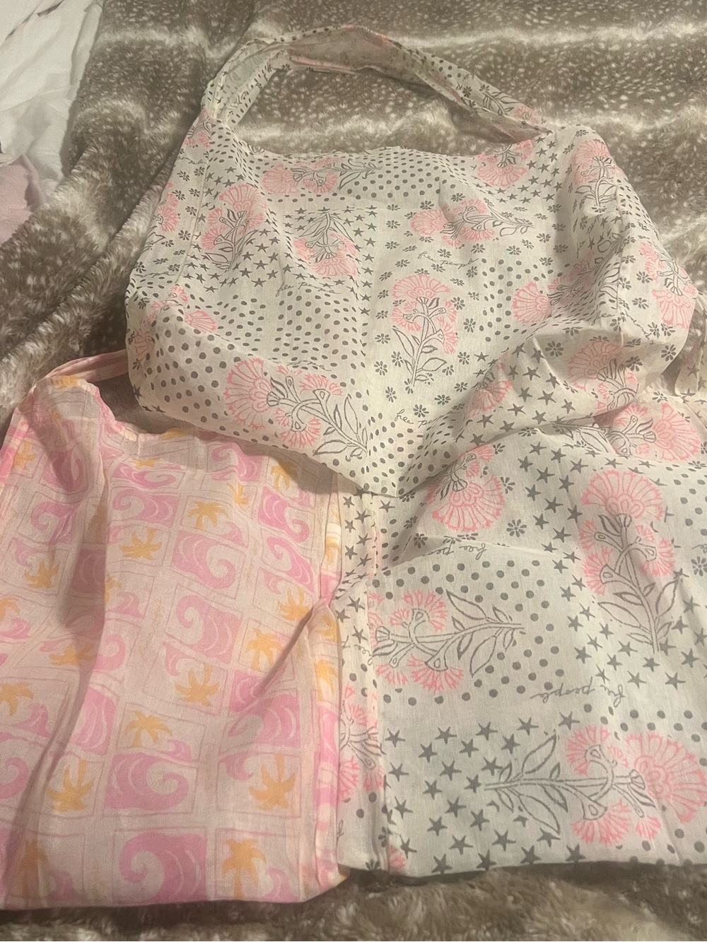 Free People Totes Lot of Three Pink and Cream one large two regular size